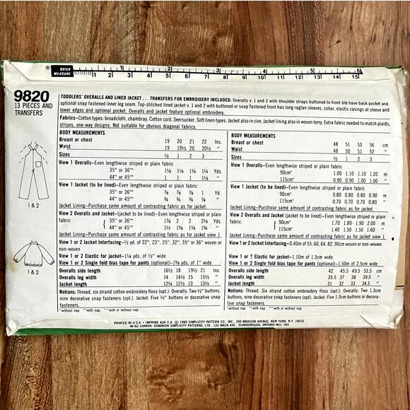 Vintage 1980s Simplicity 9820 Sewing Pattern Size 2 Overalls Jacket COMPLETE - Picture 2 of 2